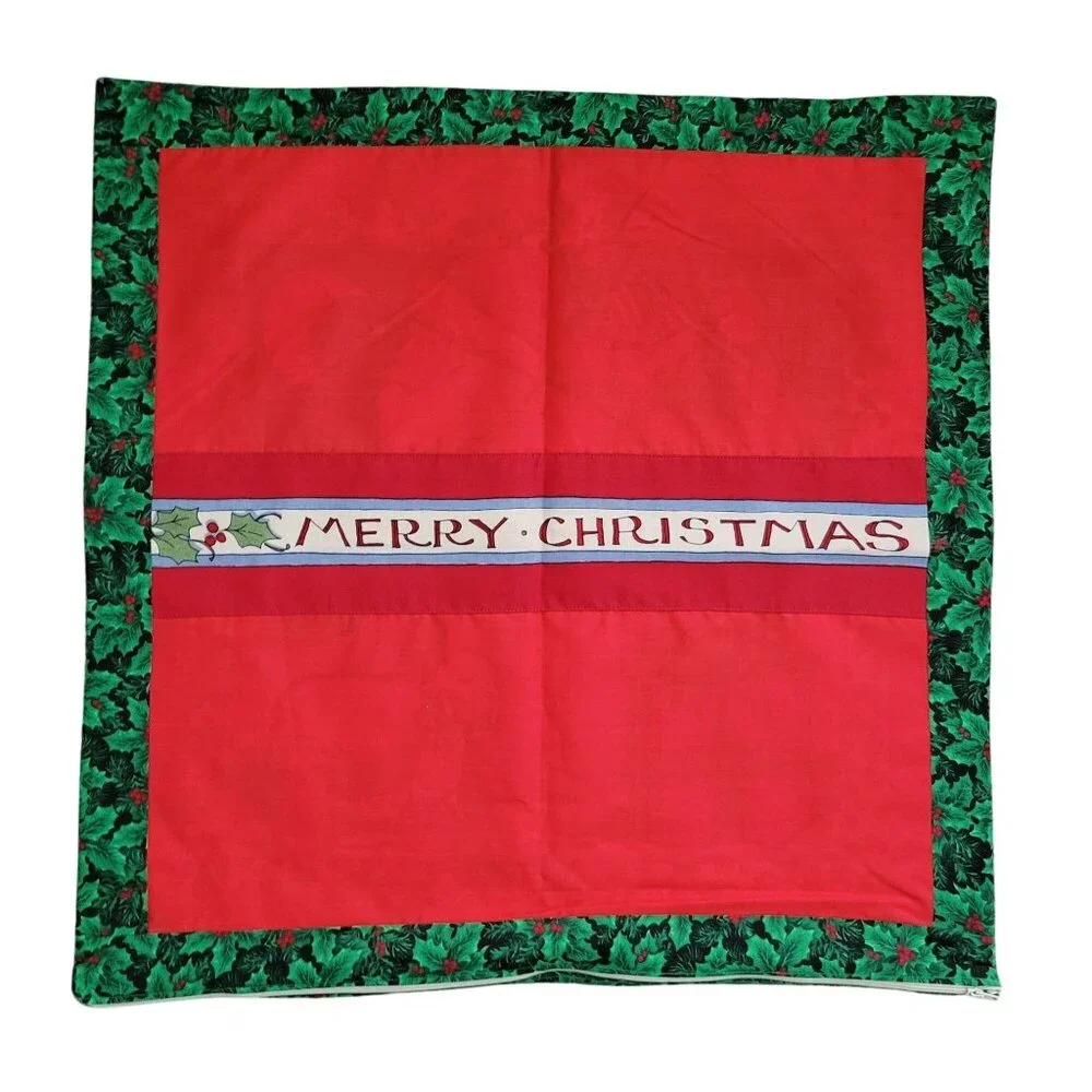 Handmade Santa Claus Horse Christmas Pillow Cover Cotton Zipper Closure 20 x 20